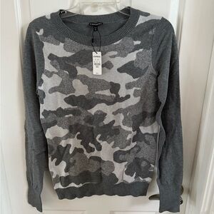 Express Gray Camo Crew Neck Sweater